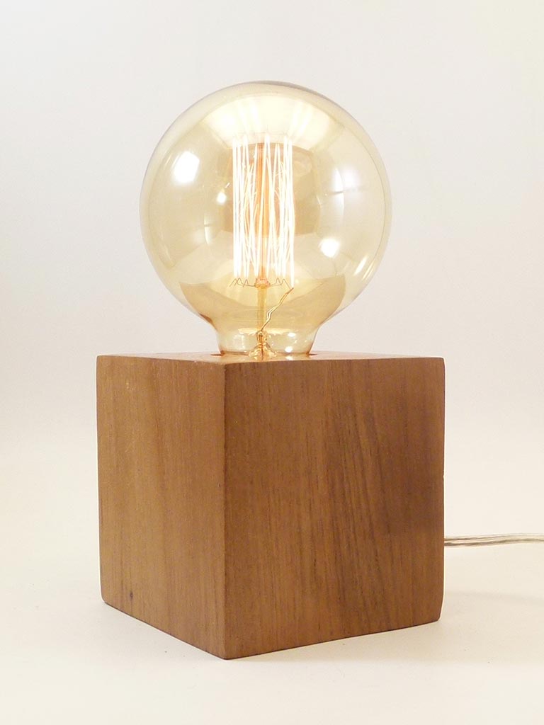LÁMPARA VELADOR GLOBO MADERA 10X10 GLOBO C/LAMPARITA VINTAGE