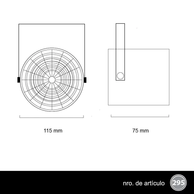TACHO CABEZAL DE APLICAR TECHO PARED O RIEL CILINDRICO 11,5X7,5cm 1MOV 1L AR-111 NEGRO TEX