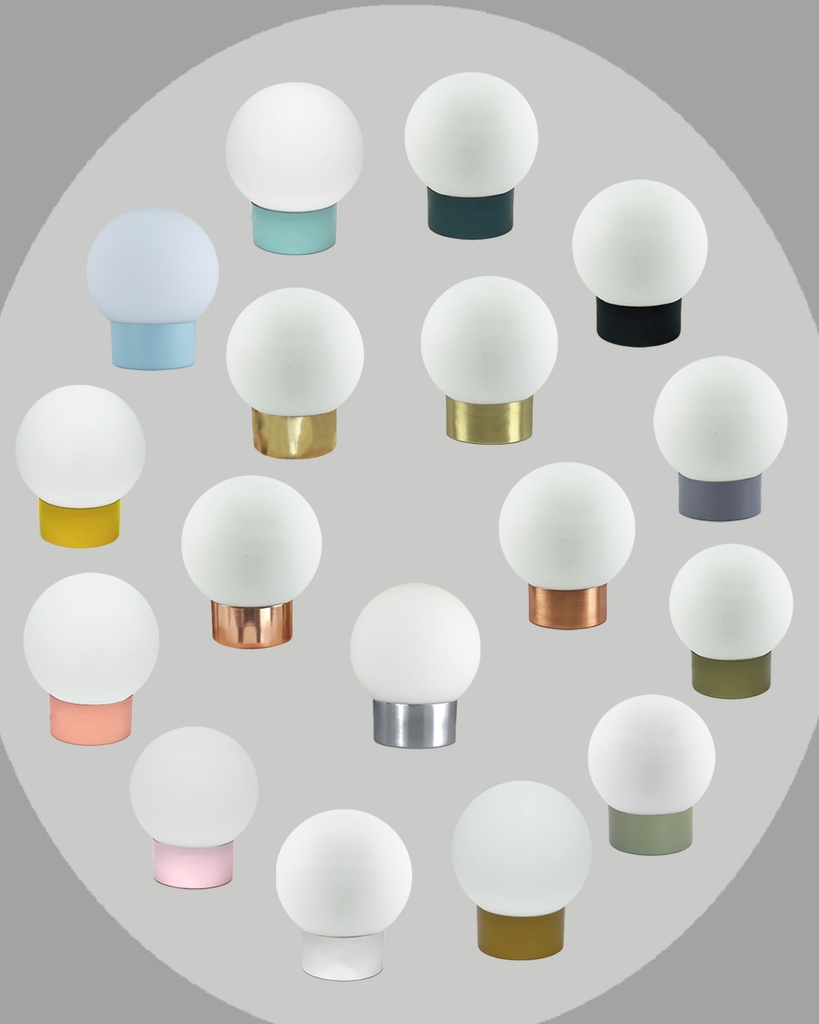 Lámparas Globo Vidrio 10cmØ Mod:6x10 Base Metal  Colores Metalizado