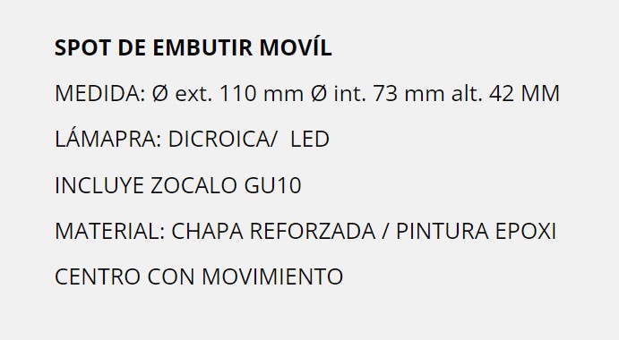 Spot Embutir Movil Orientable Ext.11cm Con Zocalo Gu10 (Sin Dicro) Blanco Texturado