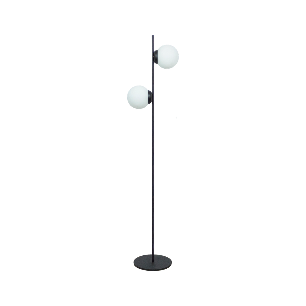 [691-LP17-NE] Lámpara de Pie 2 Globos Ø15Cm Color Negra Base Redonda