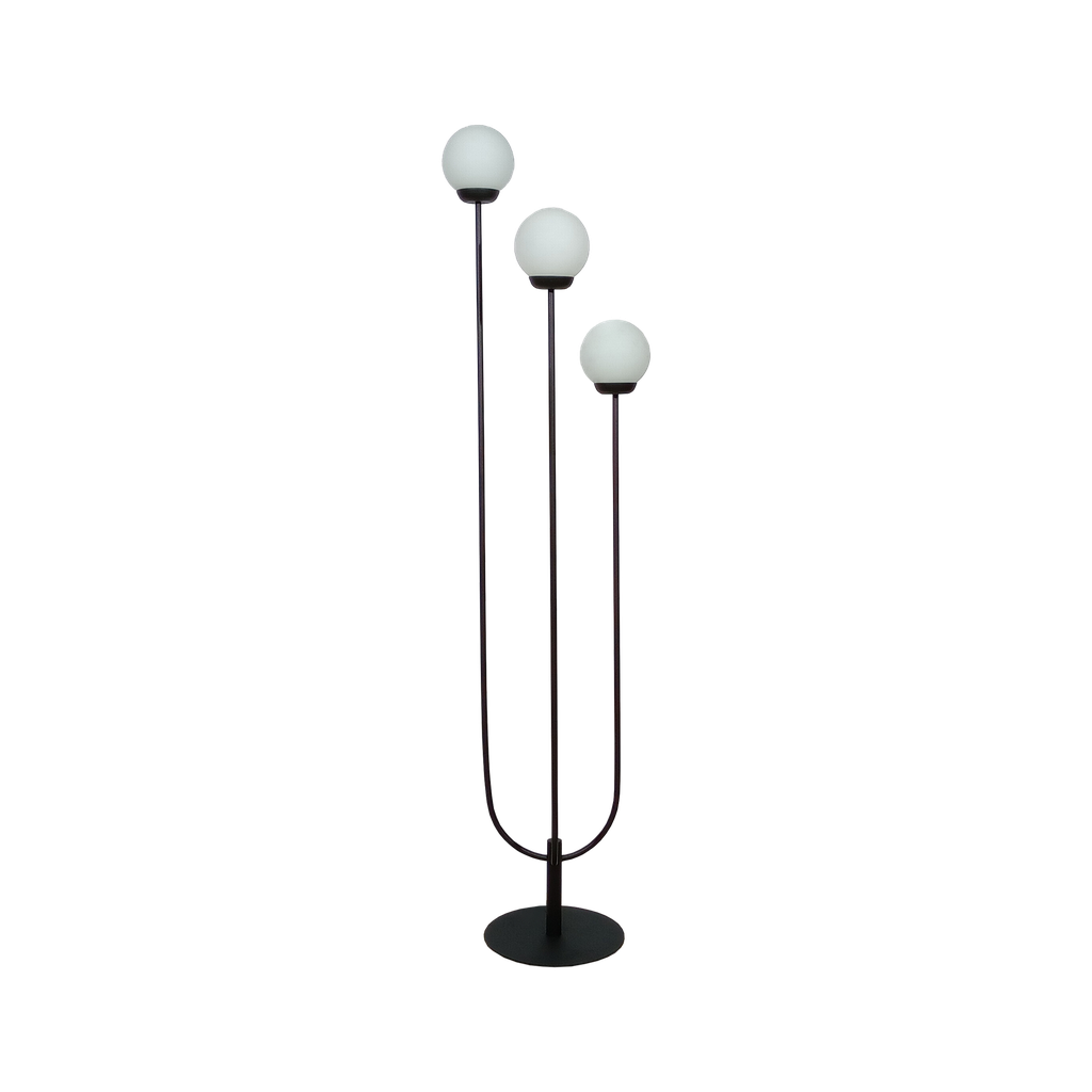 [691-LP16-NE] Lámpara de Pie Tridente 3 Globos 15Cm Color Negra Base Redonda