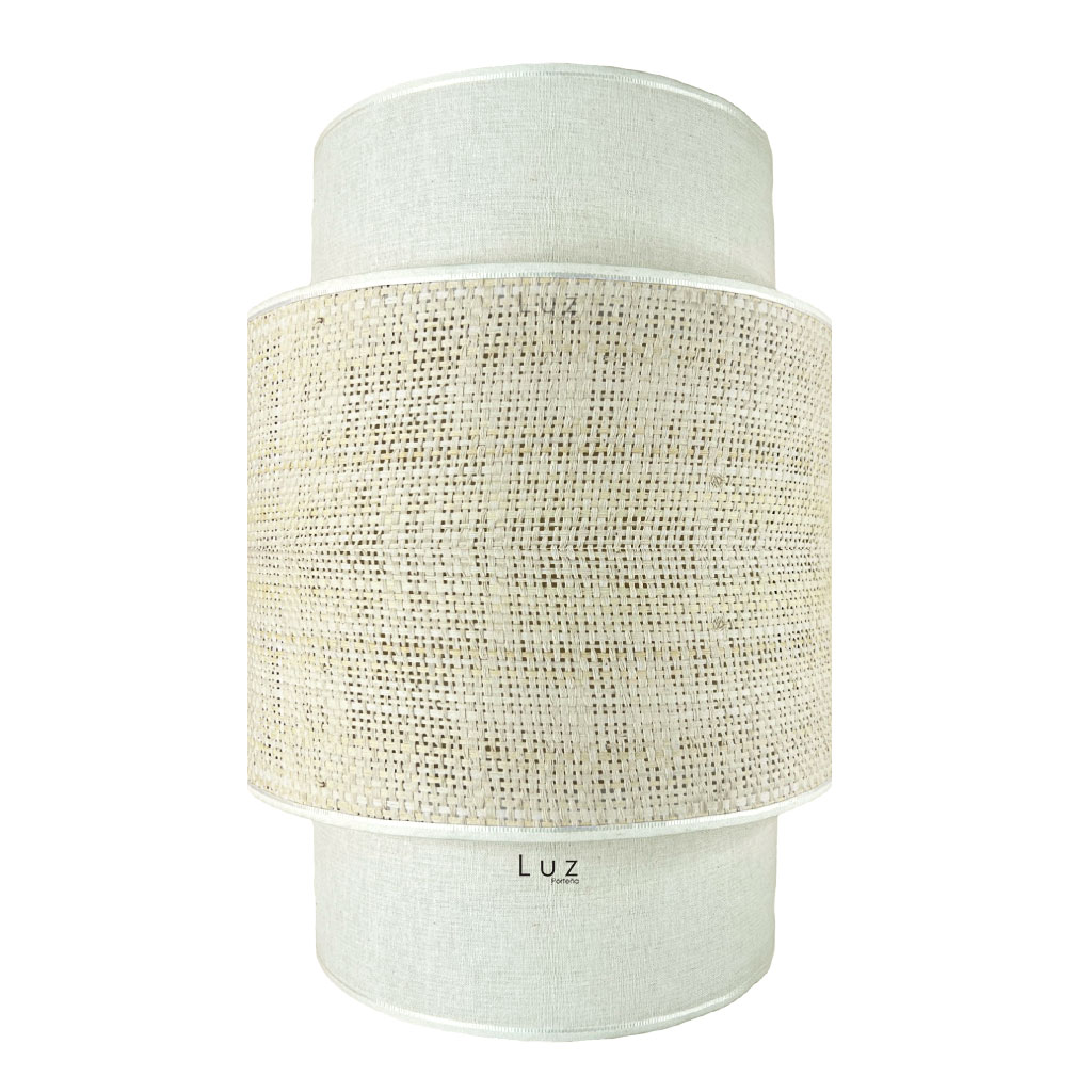 Lampara Aplique Doble  Pared 1Luz 1/2 Caña Tela Lienzo Y Rafia 26 Ø X 36 Alto