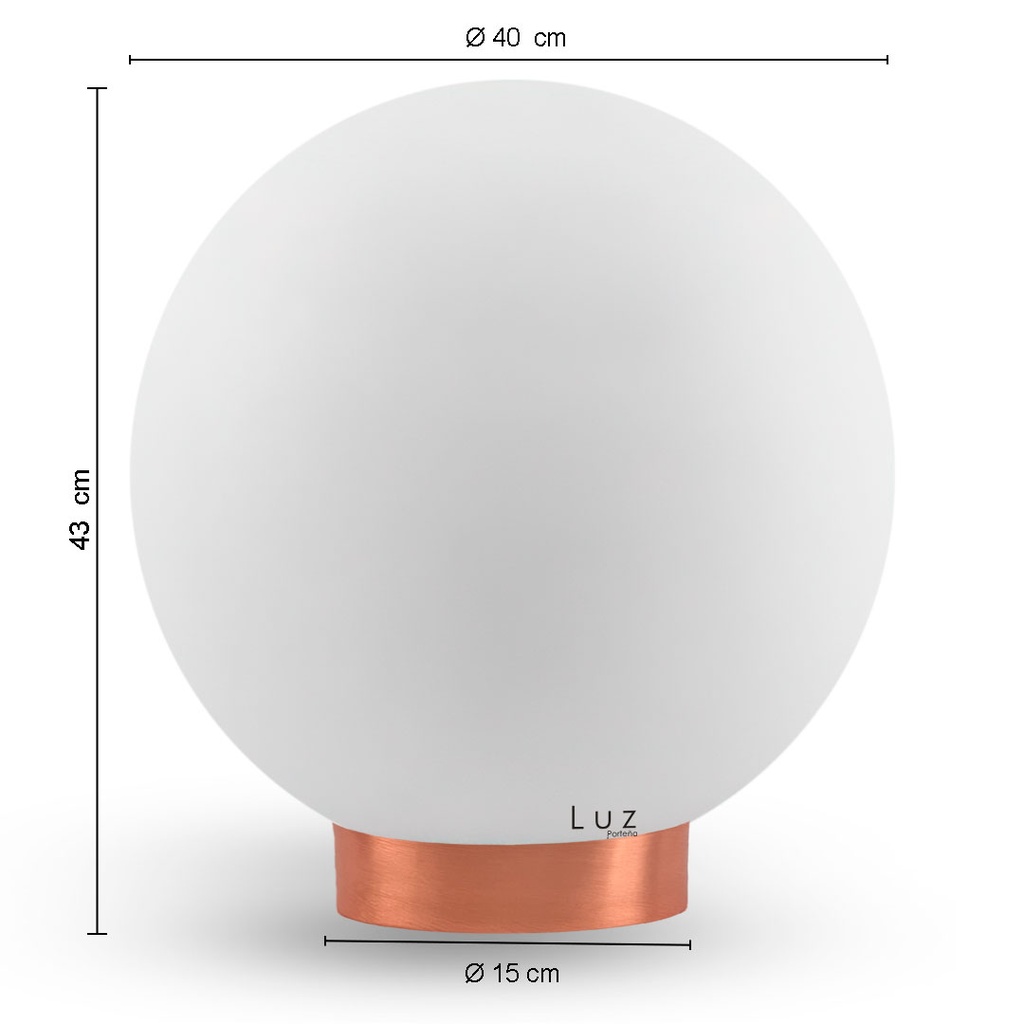 LÁMPARA GLOBO PORTEÑO 40Ø HIERRO MOD:15X40 BASE COLORES METAL MATE