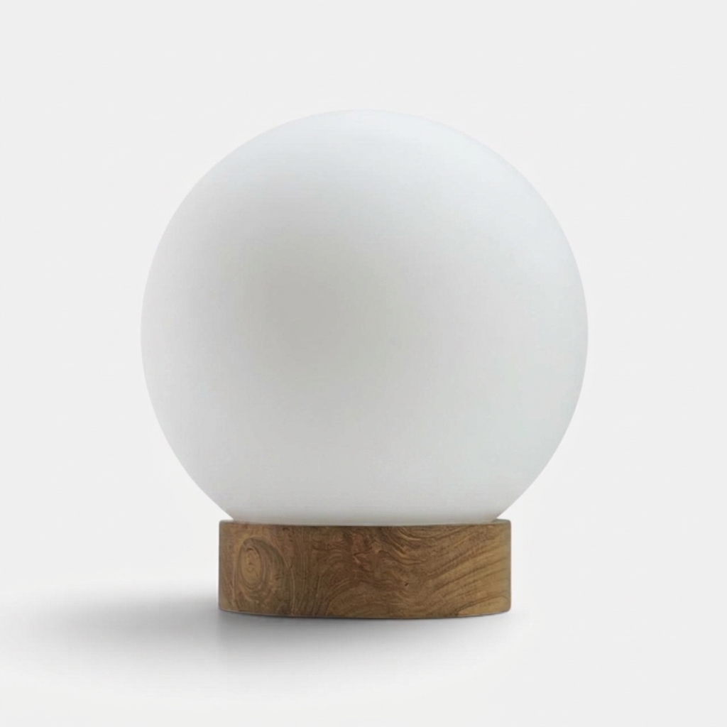Lámpara Globo 25 Madera Y Vidrio Opal Satinado