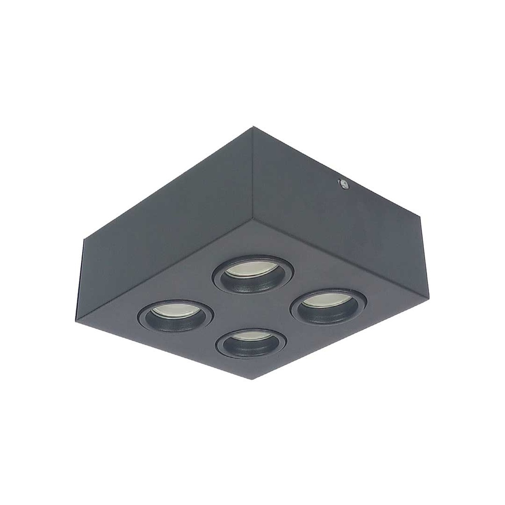 [691-1026-NE] Plafón Dicro Cardanico Cuadrado 4 Luces (Negro-Micro)