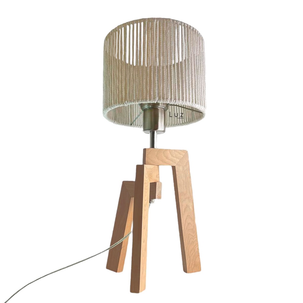 LÁMPARA TRÍPODE DE MESA NÓRDICO MADERA CON PANTALLA 20cm Ø