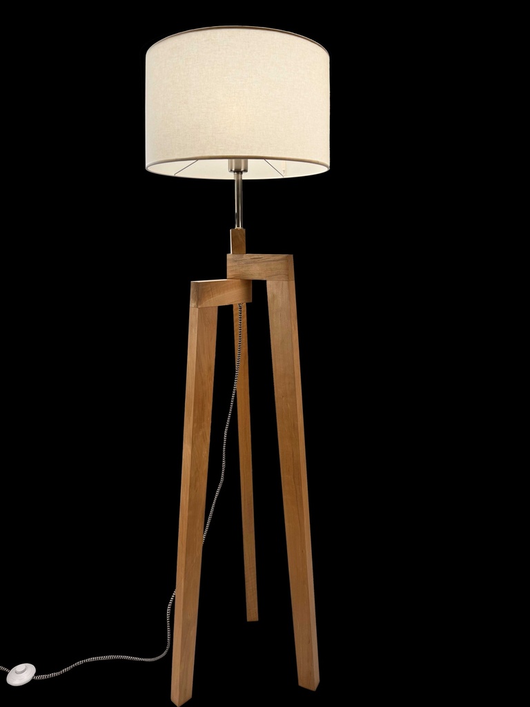 Lámpara de Pie Trípode Nórdico Madera Lenga Con Pantalla