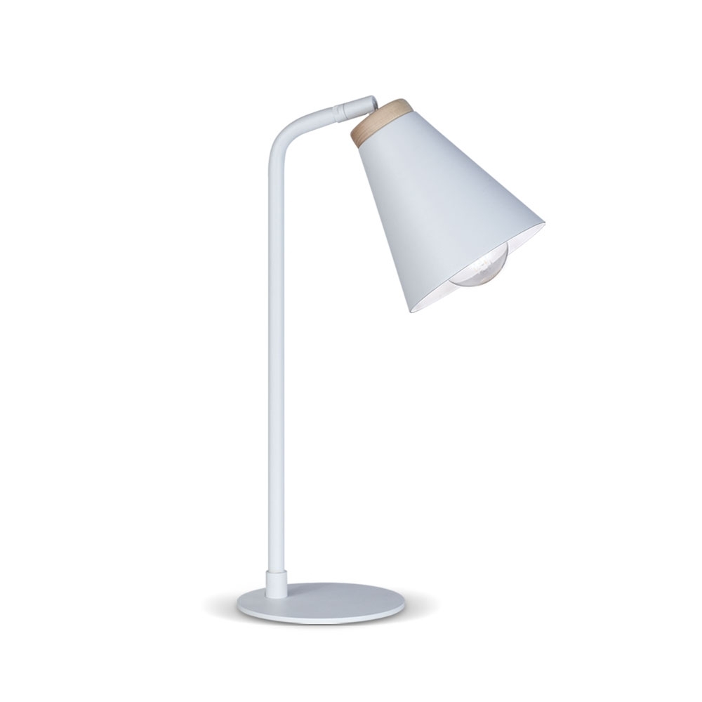 [020-LM-8150-09] Lámpara Velador Con Movimiento, Detalle de Madera H40Cm (BLANCO CON MADERA)