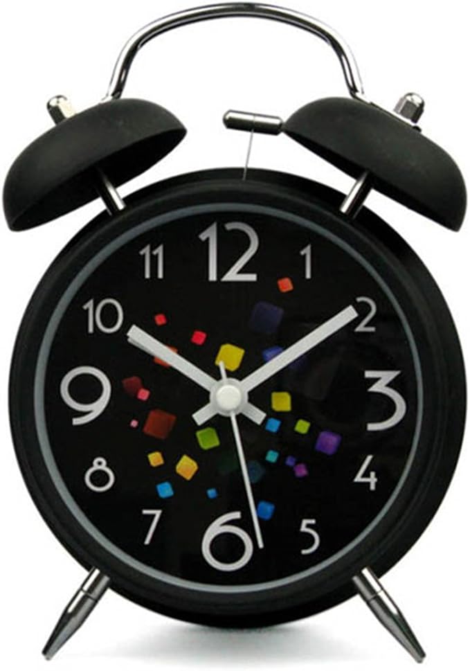 RELOJ DESPERTADOR ANALOGICO CON CAMPANA Y LUCES COLOR NEGRO 9,5CM 
