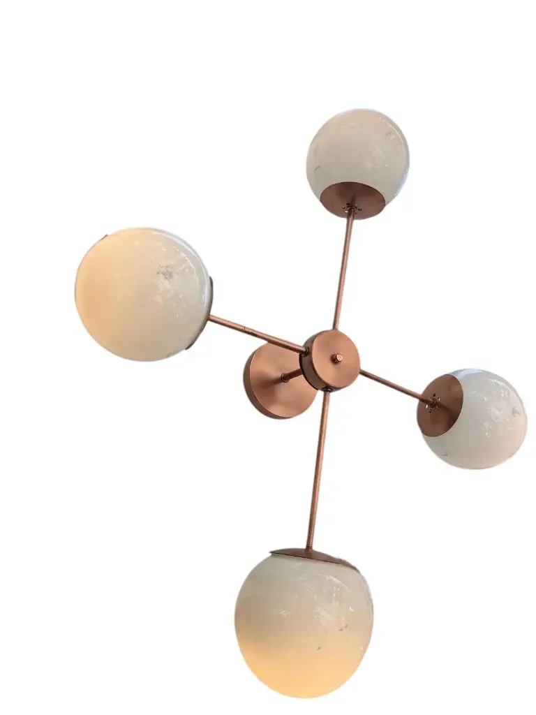 Aplique 4 Luces Globo 15Ø Opal Techo Metal Cobre