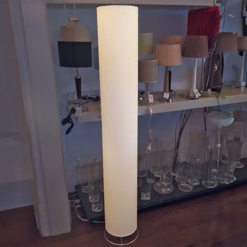 Lampara Cilindrica Pantalla 2 Luces Tubular 1,40 Mts Tela Lienzo Natural