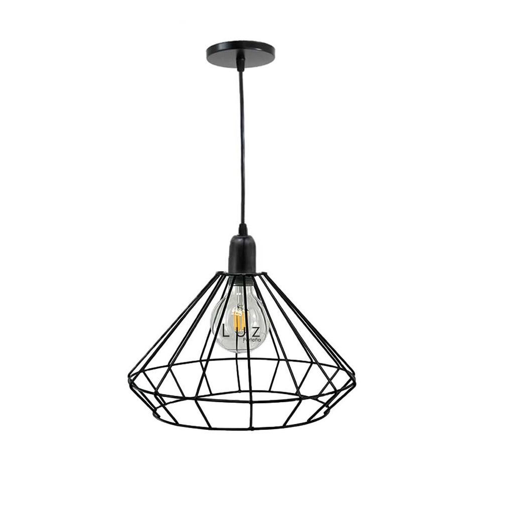 [LP-LCDIAM35X25X26-9] Lampara Colgante Jaula Diamante 35 Negro (Blanco)