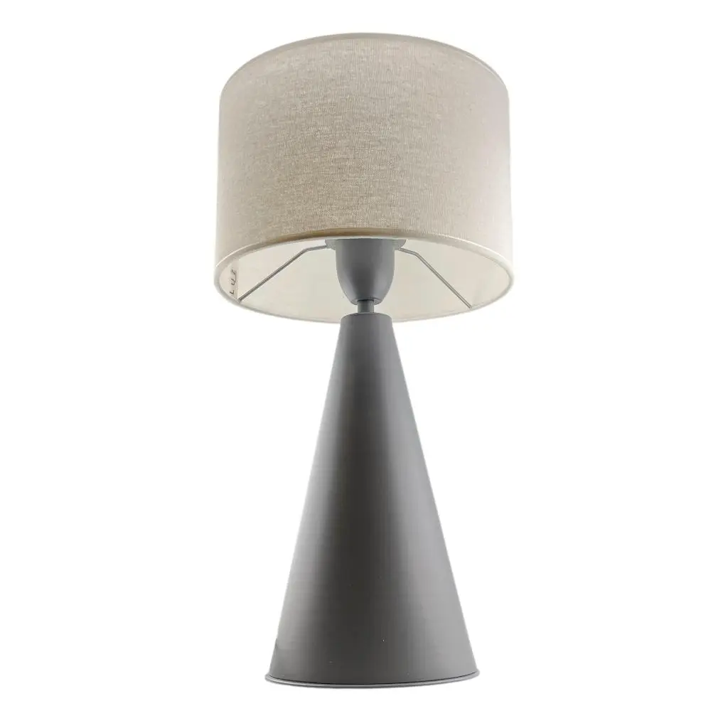 [LP-LMCON-PANT-20-20-14] Lámpara de Mesa Base Conica Gris Con Pantalla Lienzo Beige 22-22-14