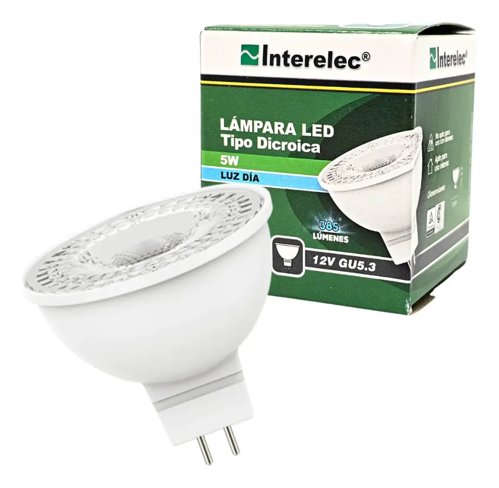 Lámpara Dicroica Led 12v 5w Gu5.3 Luz Cálida Interelec