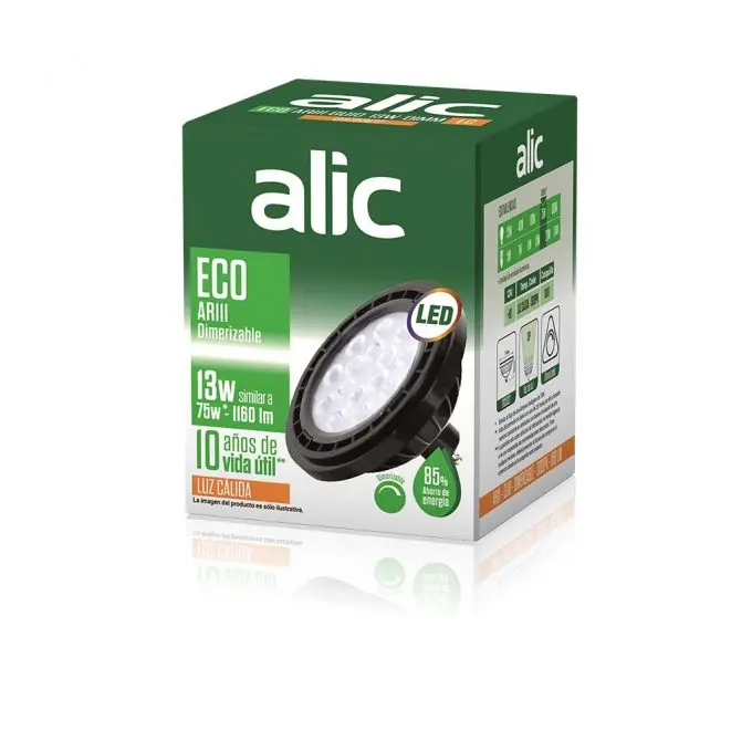 [666-C2802] Lámpara Led AR111 13W Negro Luz Cálida Dimerizable Alic