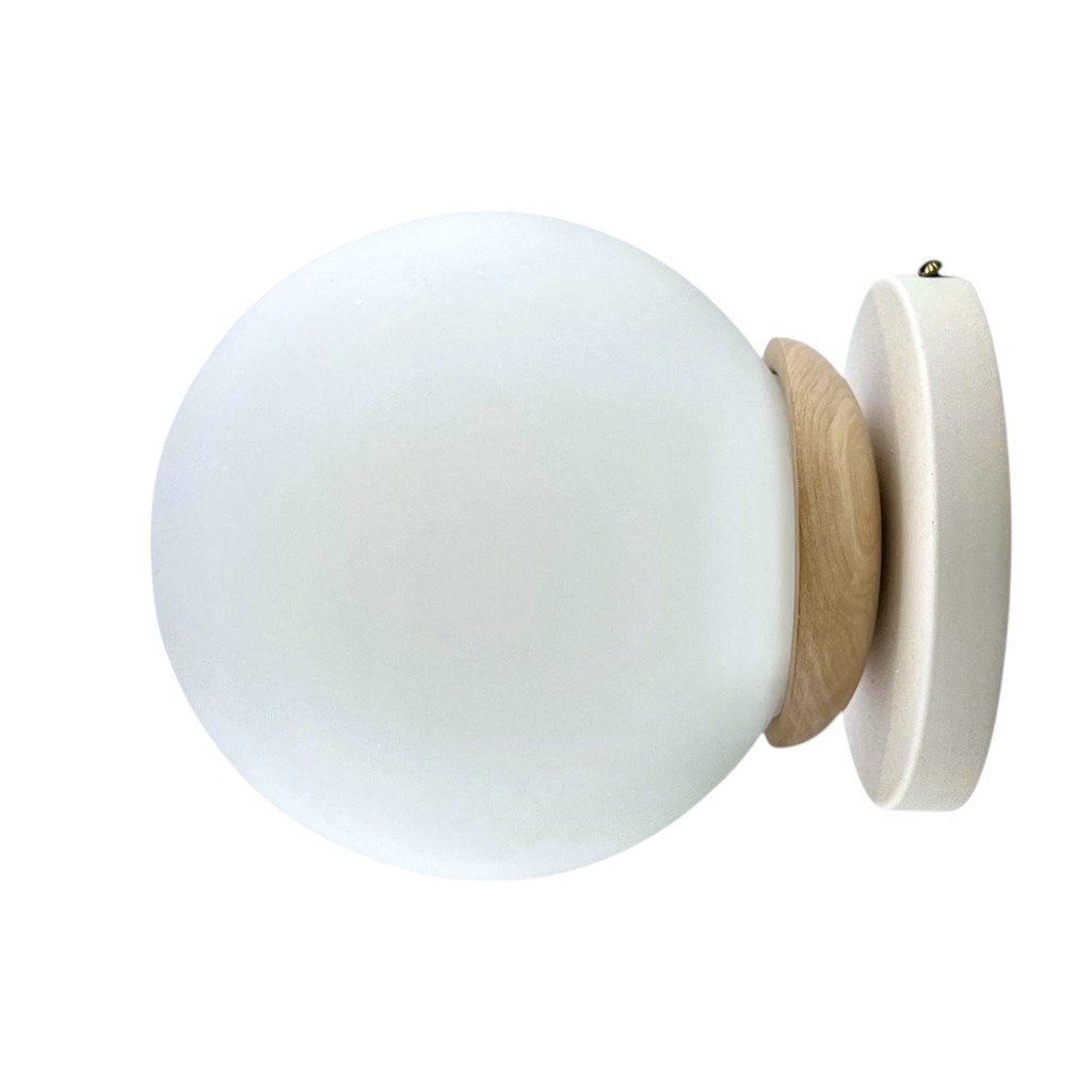 Aplique Globo 15Cm 1 Luz E27 Madera Lenga H.Blanco