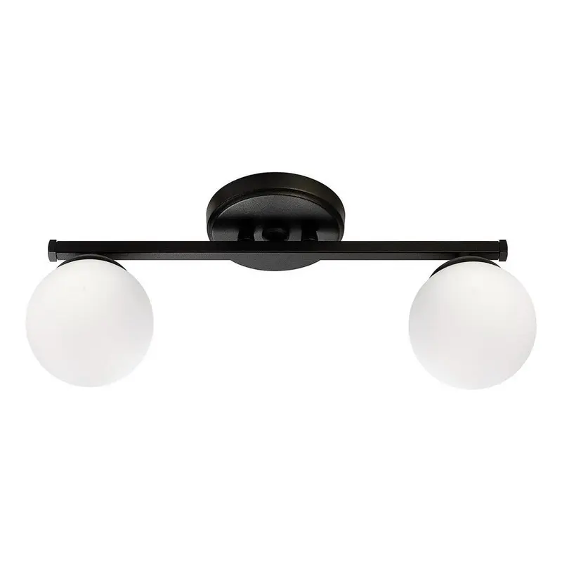 Plafon 2 Luces Negro Globo 15cm Opal E27 Rosca 40 cm
