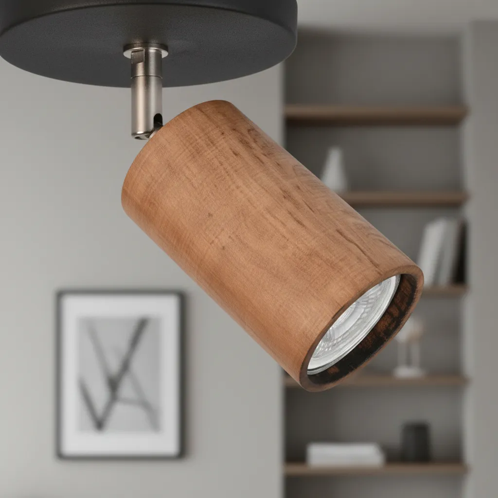 [526-1007-NE] Lámpara Aplique Spot Madera Movil 1 Luz Led Dicro Gu10 Niquel Base Hierro (Base Negra)