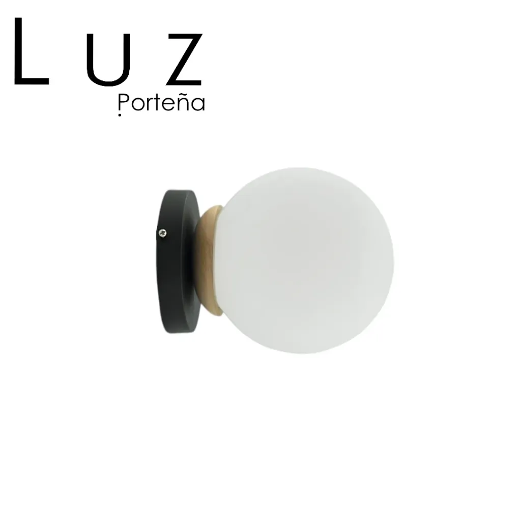 [LP-AP1LMMG08X12OS-30] Aplique Globo 12Cm 1 Luz E27 Madera Lenga (Negro-Micro)