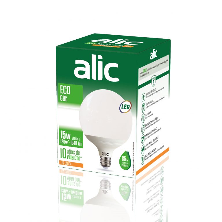 [666-663-F2355A] Lámpara Globo G95 Eco Led 15W Luz Calida 3000K Alic