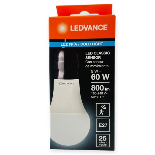 [Z66-554-F2437] Lámpara Led 9W A60 E27 Sensor Detector de Movimiento Luz Fria Ledvance