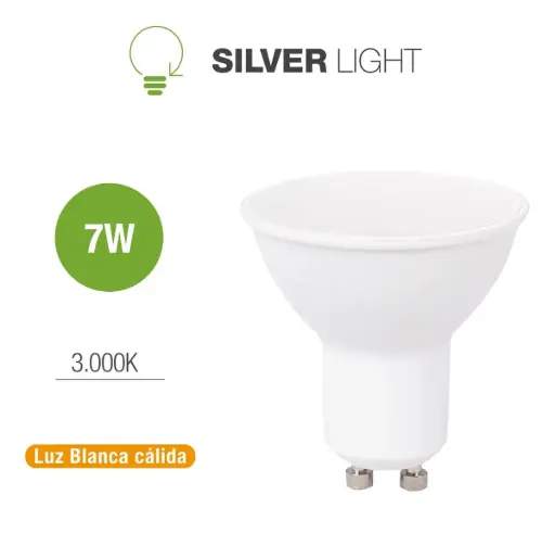 [QDIC0000100] Dicroica LED 7W GU10 Dimerizable Luz Calida SilverLight
