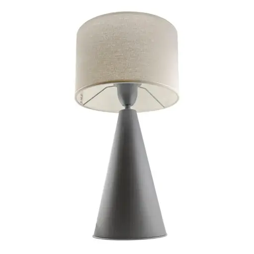 [LP-LMCON-PANT-20-20-14] Lámpara de Mesa Base Conica Gris Con Pantalla Lienzo Beige 22-22-14 