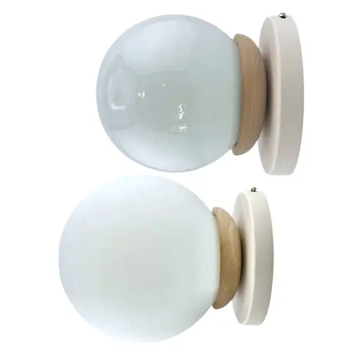 Aplique Globo 15Cm 1 Luz E27 Madera Lenga H.Blanco